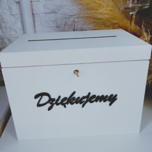 Białe pudełko na koperty ślubne „Dziękujemy”