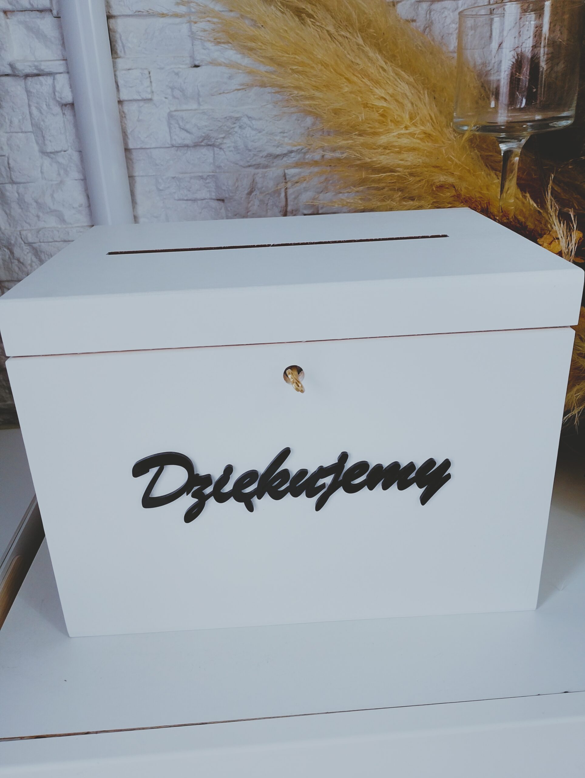 Białe pudełko na koperty ślubne „Dziękujemy”